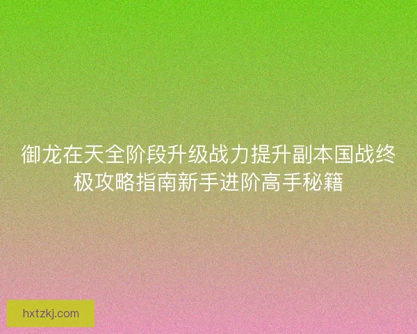 御龙在天全阶段升级战力提升副本国战终极攻略指南新手进阶高手秘籍